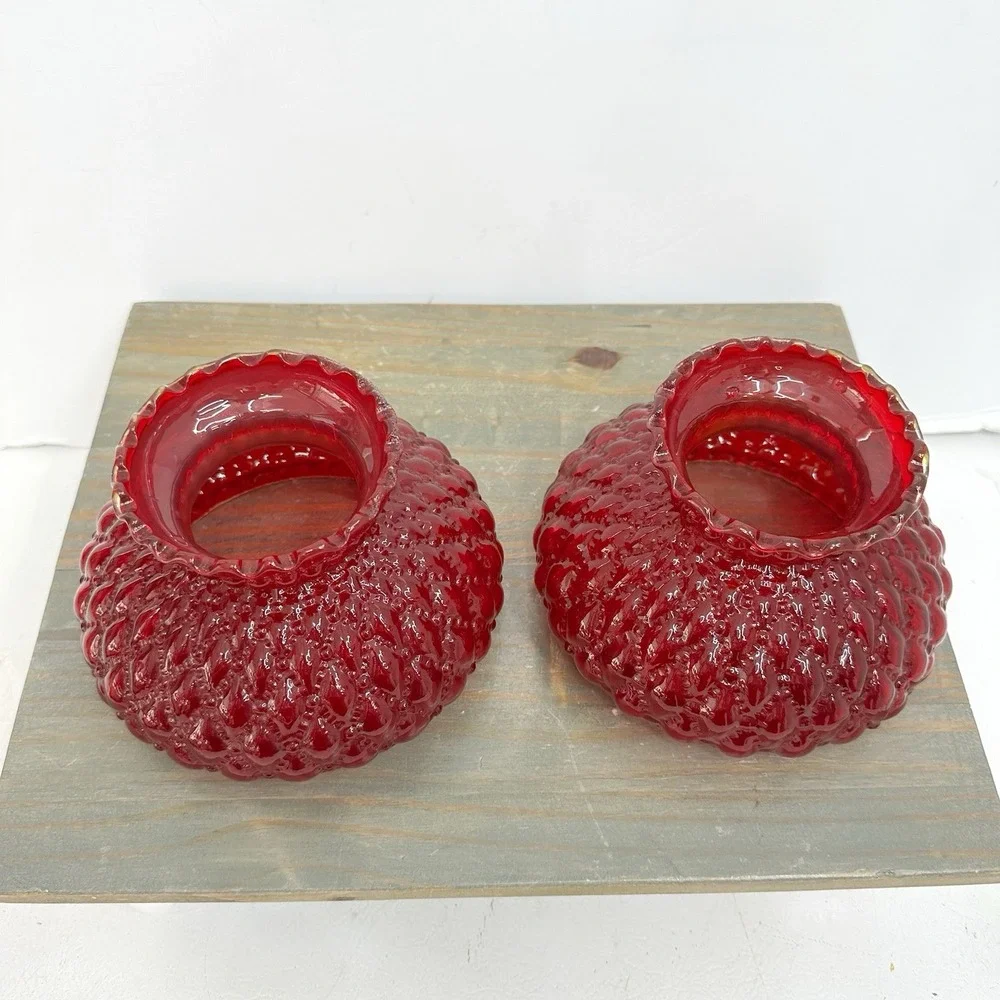 Vtg Fenton Ruby Red Glass Lamp Shade Quilted Beaded Ruffled 4.5